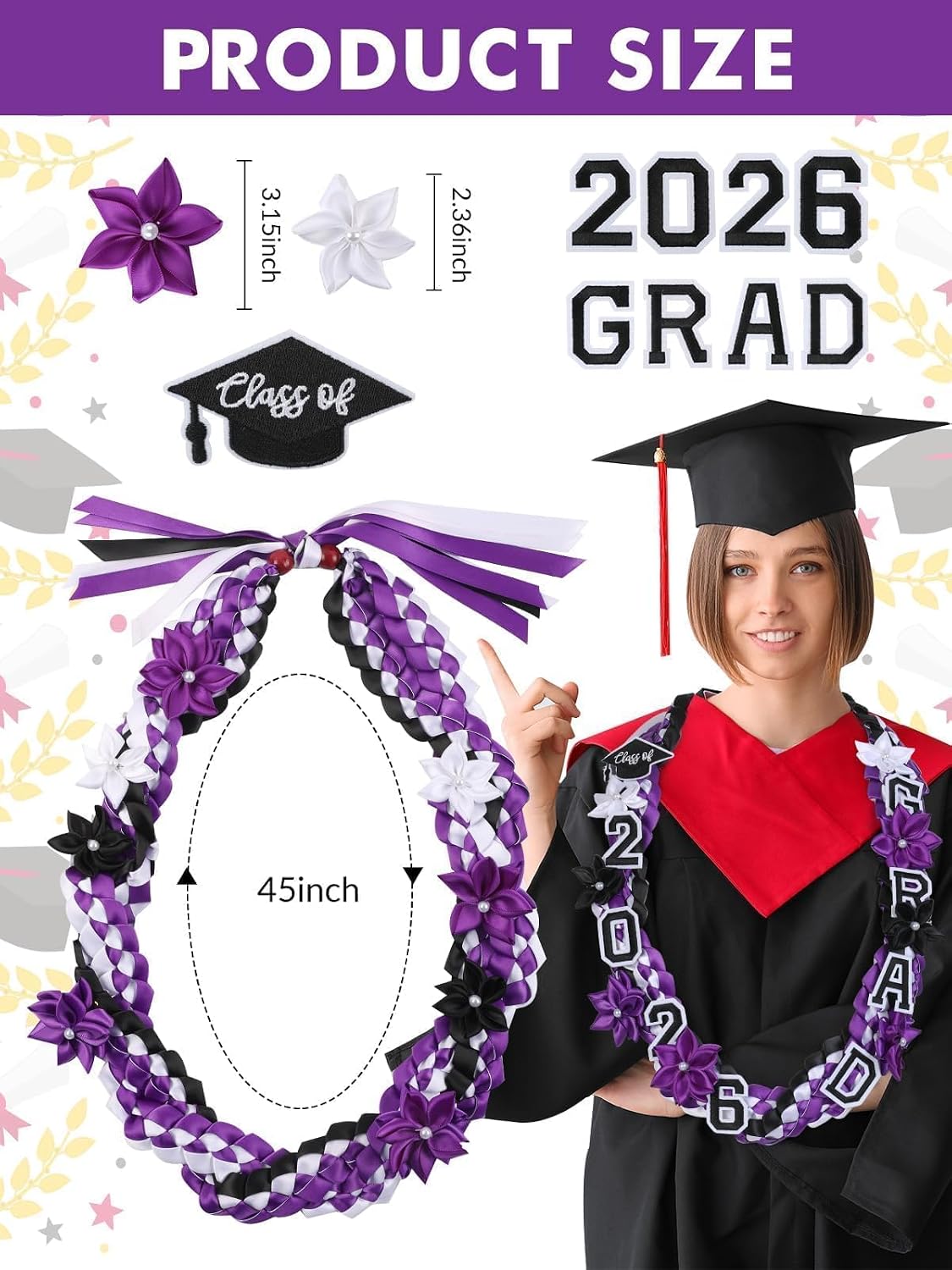 CORVIDA 2026 Graduation Lei Set Handmade Braided Graduation Ribbon Leis for High School College Graduation Ceremony Gifts Supplies