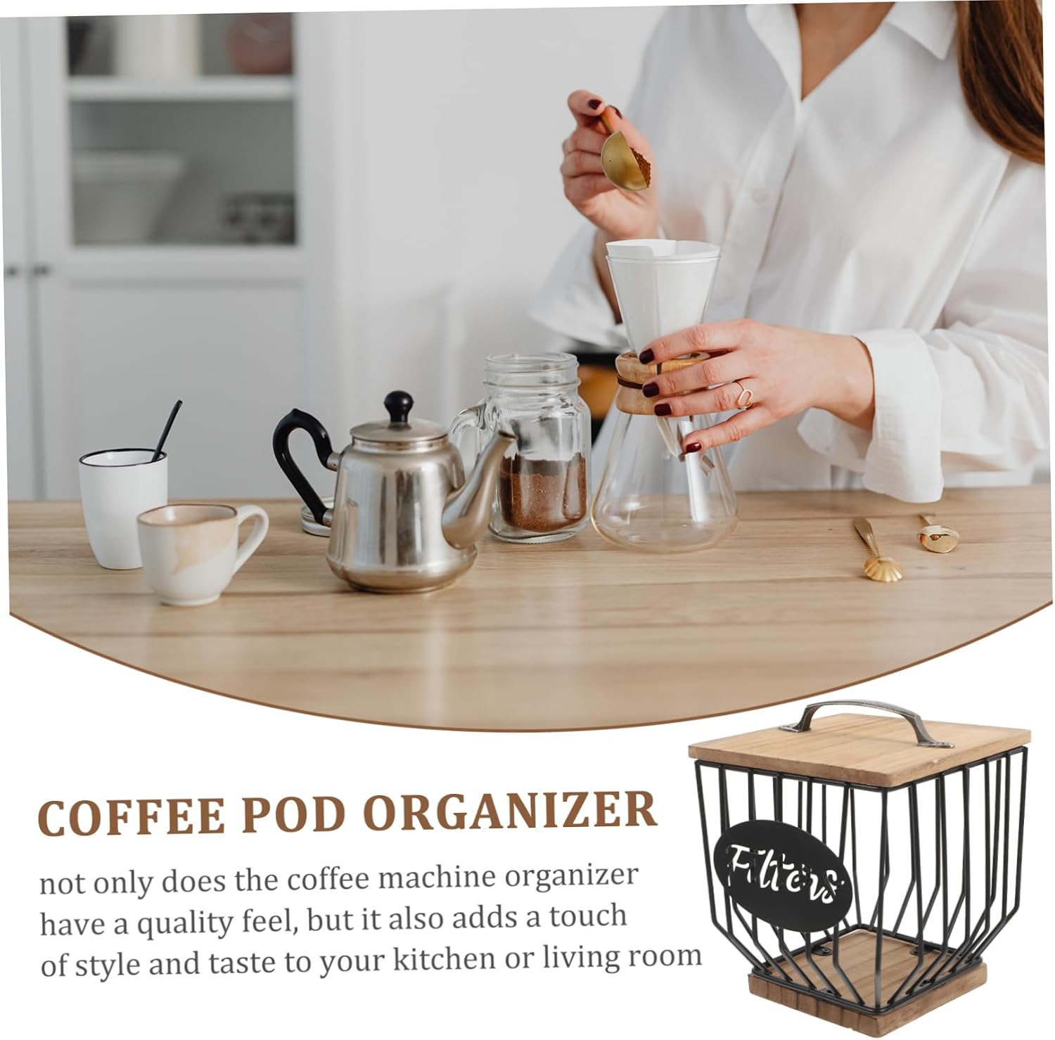 SOLUSTRE Rustic Coffee Filter Holder Organizer for Kitchen Countertop Coffee Storage Basket with Lid for Filters Accessories Decor