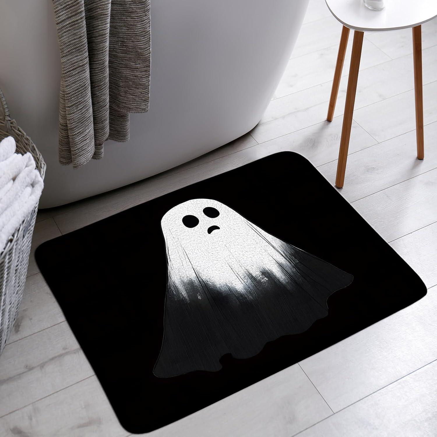 Spooky Halloween Bath Mat Black White Ghost Icons Funny Horror Holiday Ambience Trick or Treat Bathroom Bathtub Floor Rugs Doormat Toilet Decor,24 x 70 in