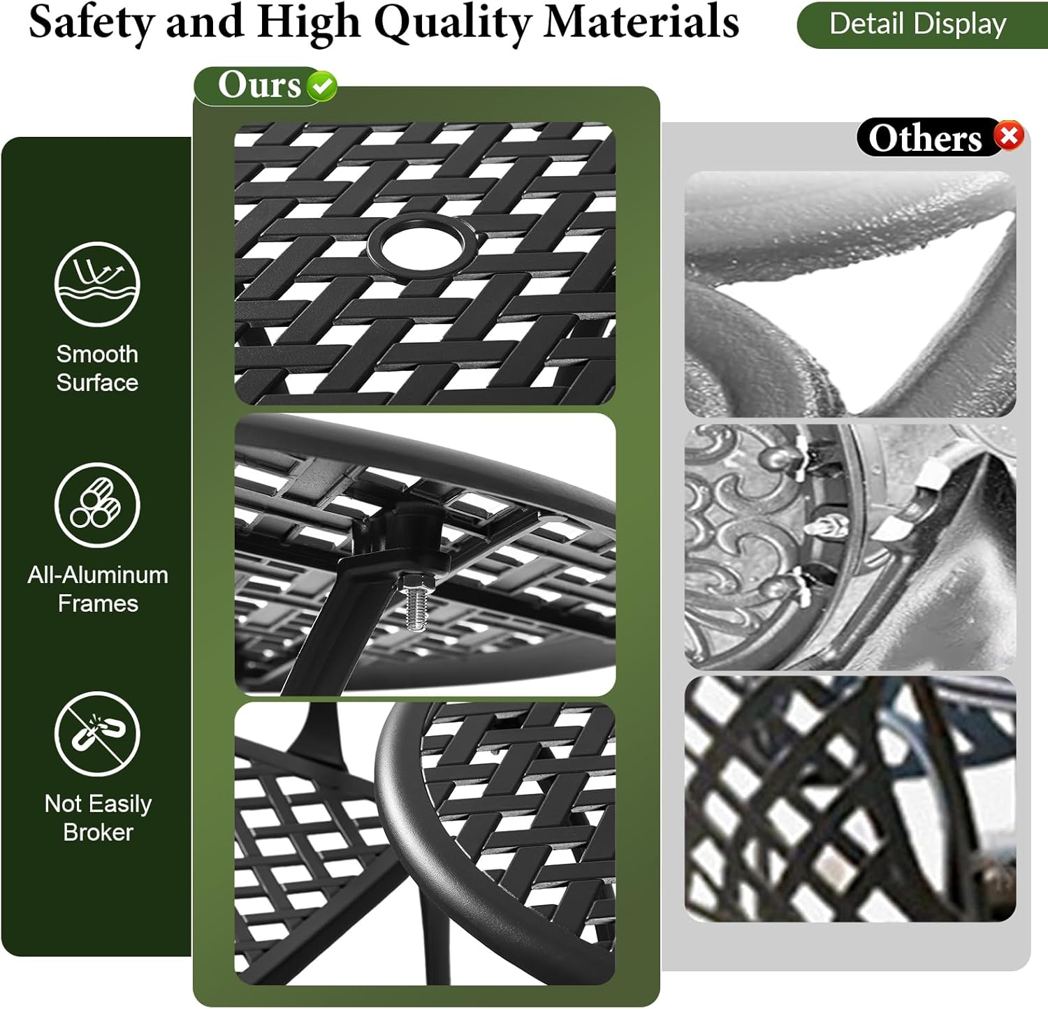 Outdoor Bistro Set 3 Piece Outdoor Bistro Table and Chairs Set Table with Umbrella Hole, Cushions, Cast Aluminum Patio Furniture for Porch, Backyard, Garden, Black