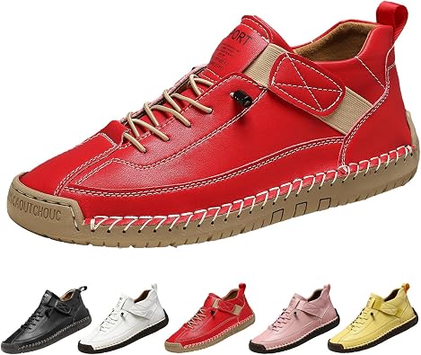 Womens Outdoor Casual Hiking Shoes Travel Sneakers | Vintage Trendy Hand-Stitching Leather Comfort Non-slip Slip On