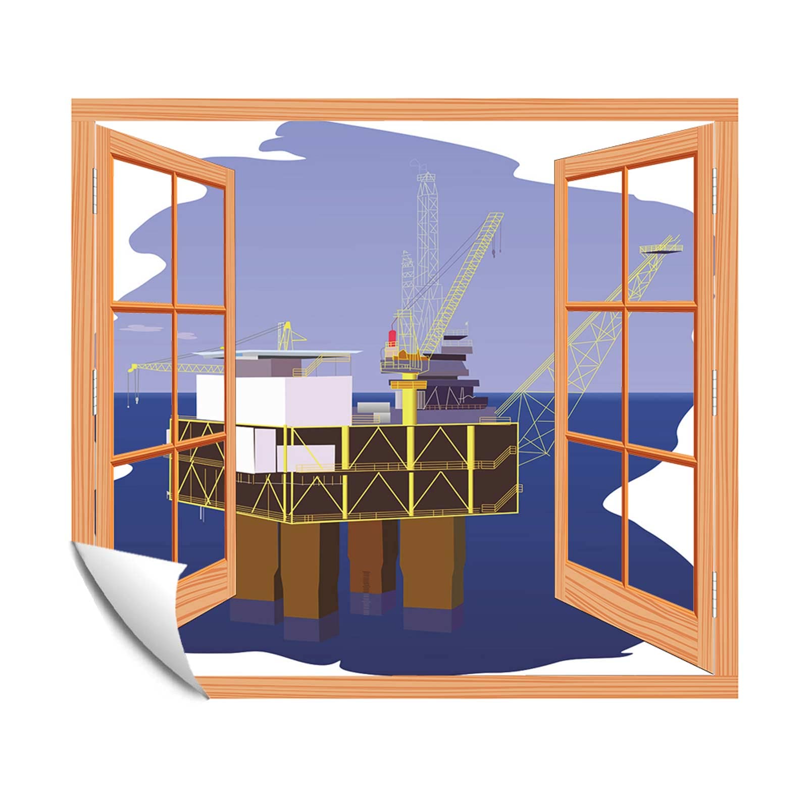 Modern Window Looking Down Into Oil Platform Oil Rig Ocean Oil Rig Offshore SeaLandscape Wall Decor for Livingroom Bedroom - 24"x32"