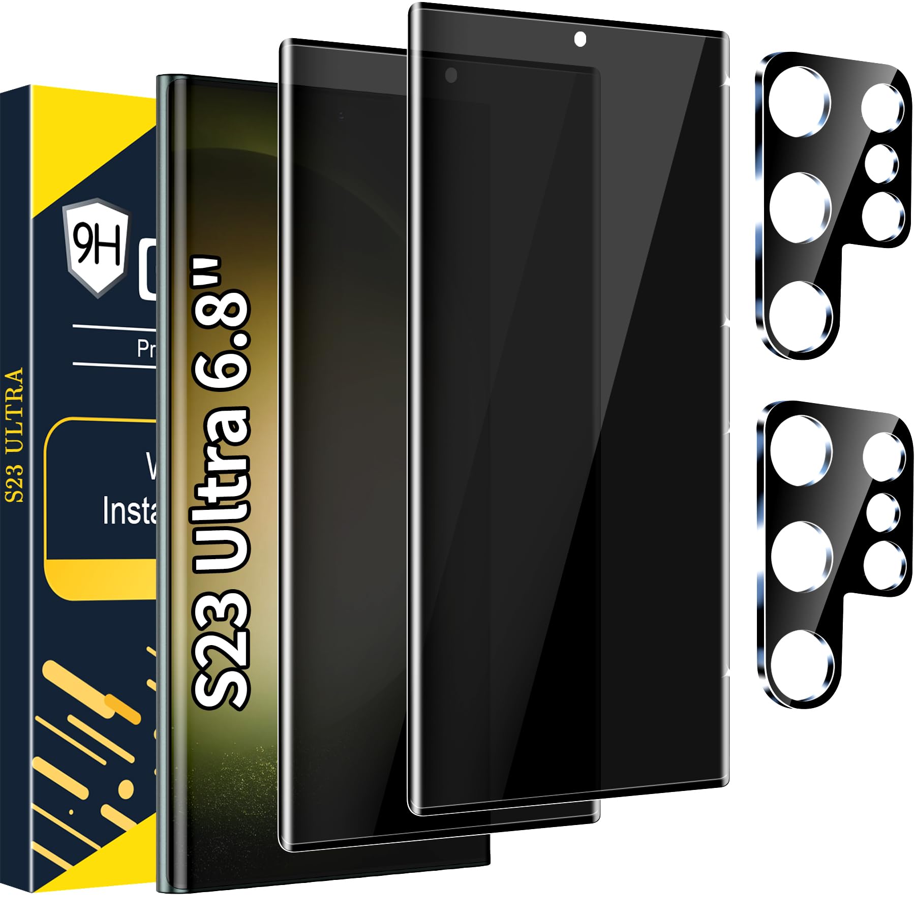 Arshek [2+2 Pack] Galaxy S23 Ultra Privacy Screen Protector, 9H Tempered Glass, Ultrasonic Fingerprint Support, 3D Curved, HD Clear Anti-Spy Film for Samsung S23 Ultra 5G Glass Screen Protector