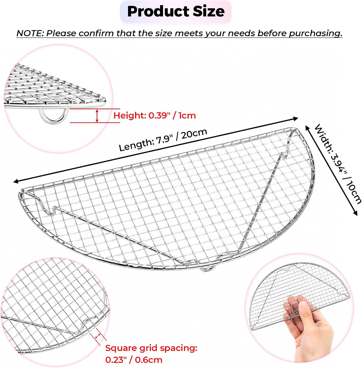 2pcs Half Round Cooling Rack, 7.9" X 3.94" Small Mini Cooking Racks