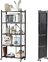 Foldable Steel Rack, Storage Rack, 5-Tier, Foldable Rack with Casters, Width 27.6 inches (70 cm), Foldable Open Rack, Rust-Resistant, Easy to Move, Easy Assembly, Microwave Stand, Kitchen Rack