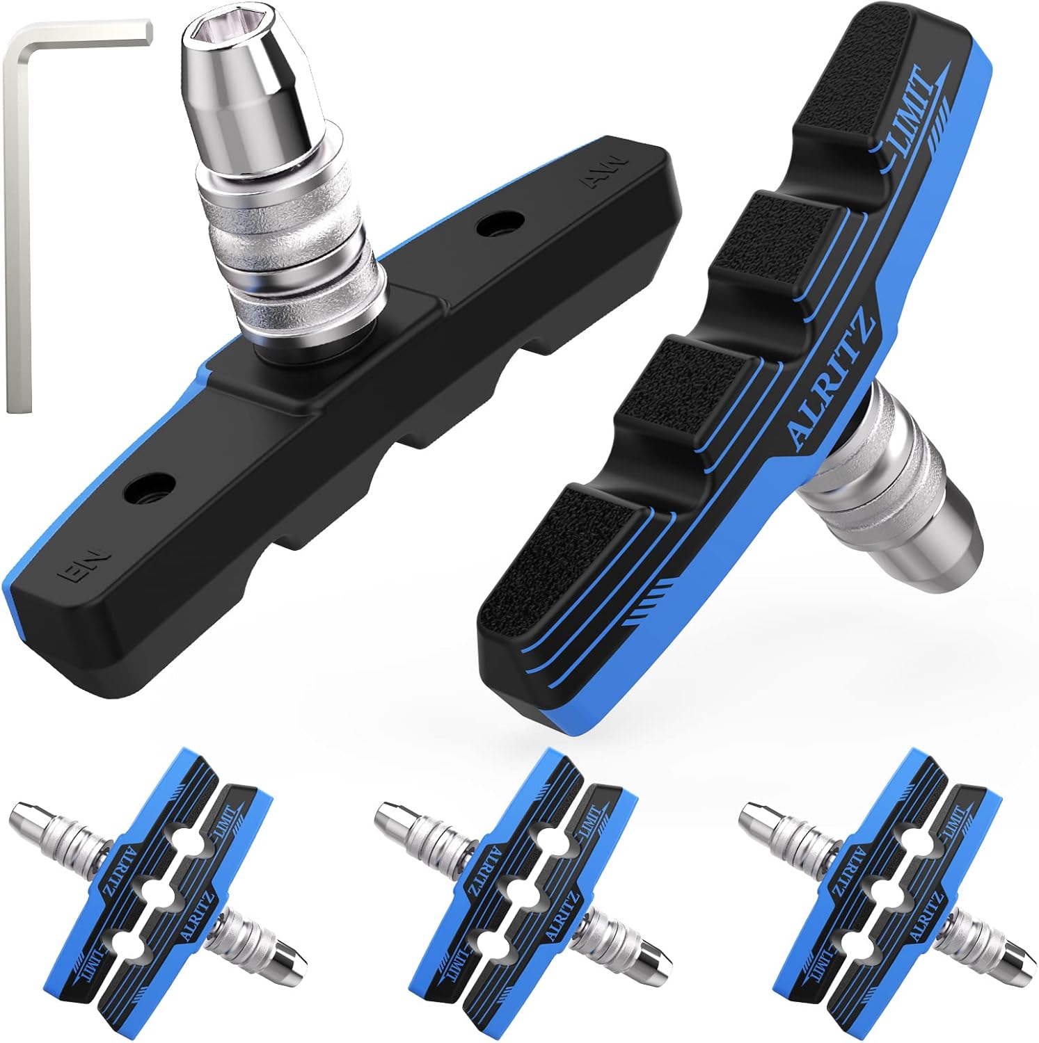 Alritz Professional Bike Brake Pads, 6PCS Professional V-Brake Pads Set for Universal Road Mountain Bicycle Front and Back Wheel, No Noise (Blue) : Sports & Outdoors