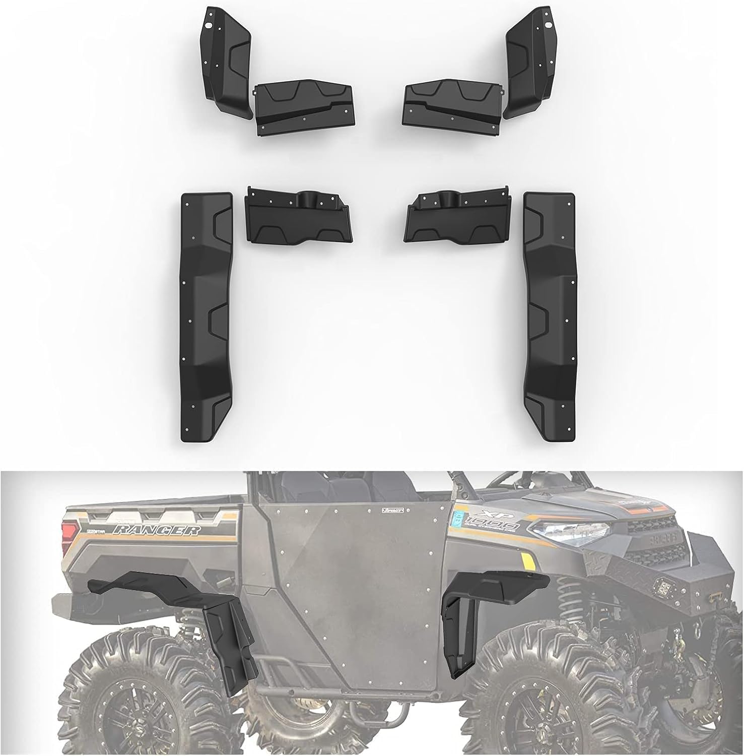 A & UTV PRO Wider Fender Flares for 2018-2025 Polaris Ranger 1000 XP/Northstar Accessories Front & Rear Brush Guard Extended Mud Flaps XXL Heavy Duty Mud Guards, 8PCS