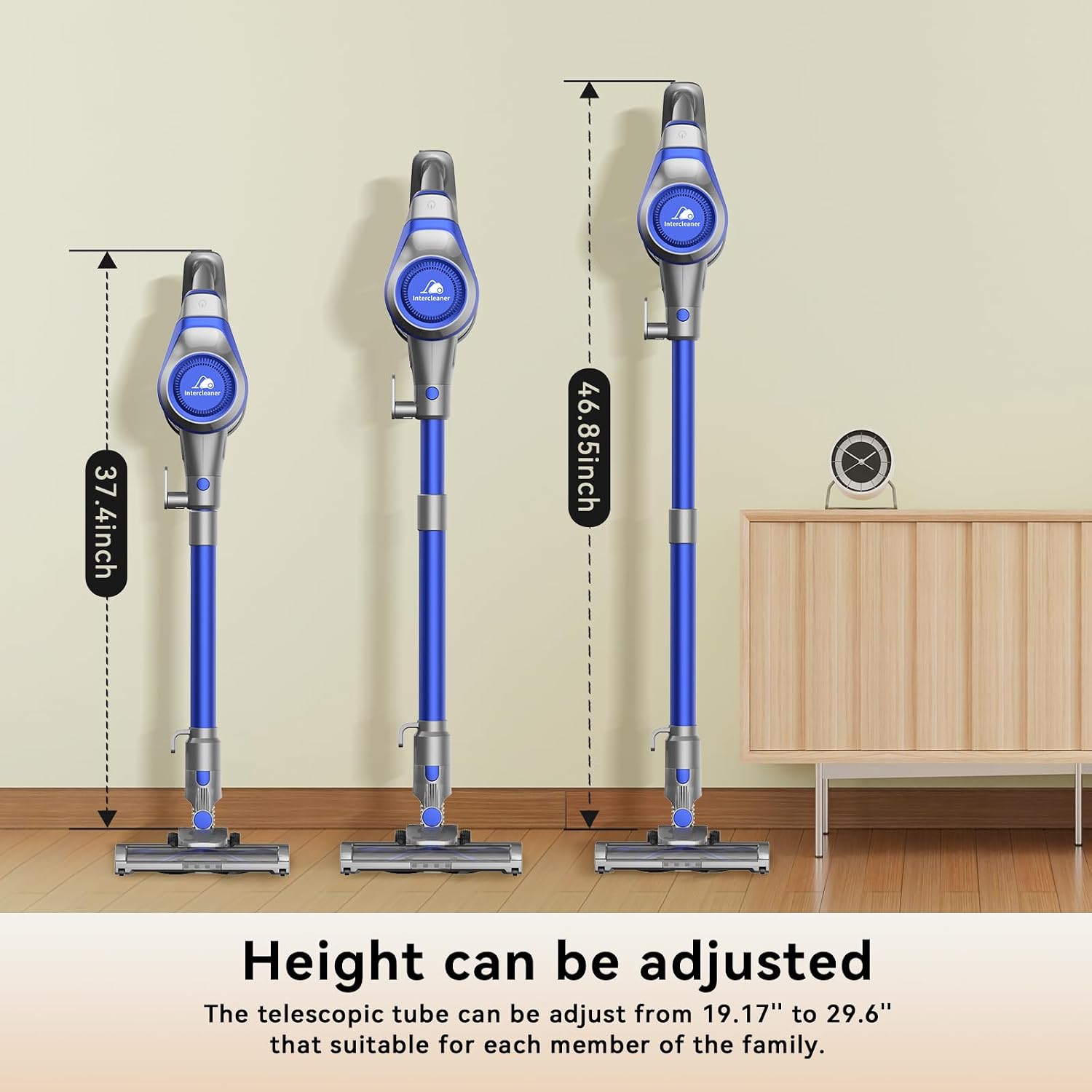 Intercleaner Corded Vacuum Cleaner, 23Ft Extra Long Power Cord, High Suction Stick Vacuum with LED Headlight & Large Capacity Dust Cup, Ideal for Hard Floors, Carpets & Pet Hair, Wall Mount Storage