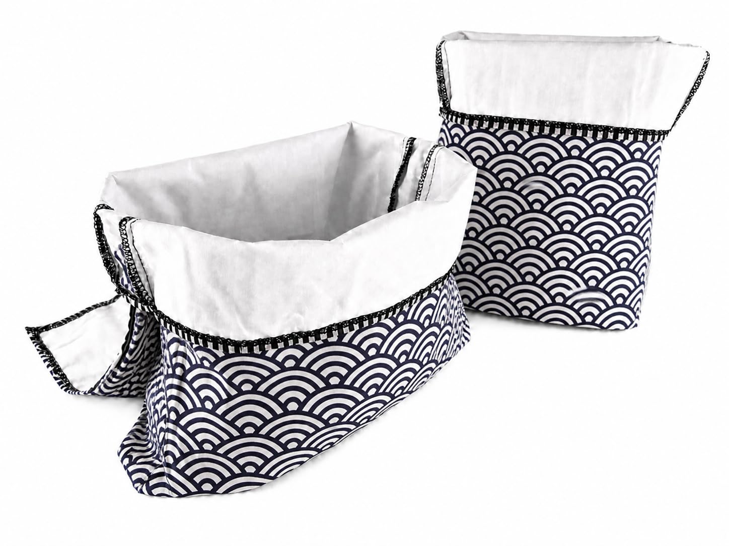 Reusable Sourdough Bread Bag – Beeswax Bread Storage Bag for Homemade & Artisan Loaves – Breathable Cotton Lined 2.0 -Seigaiha Waves