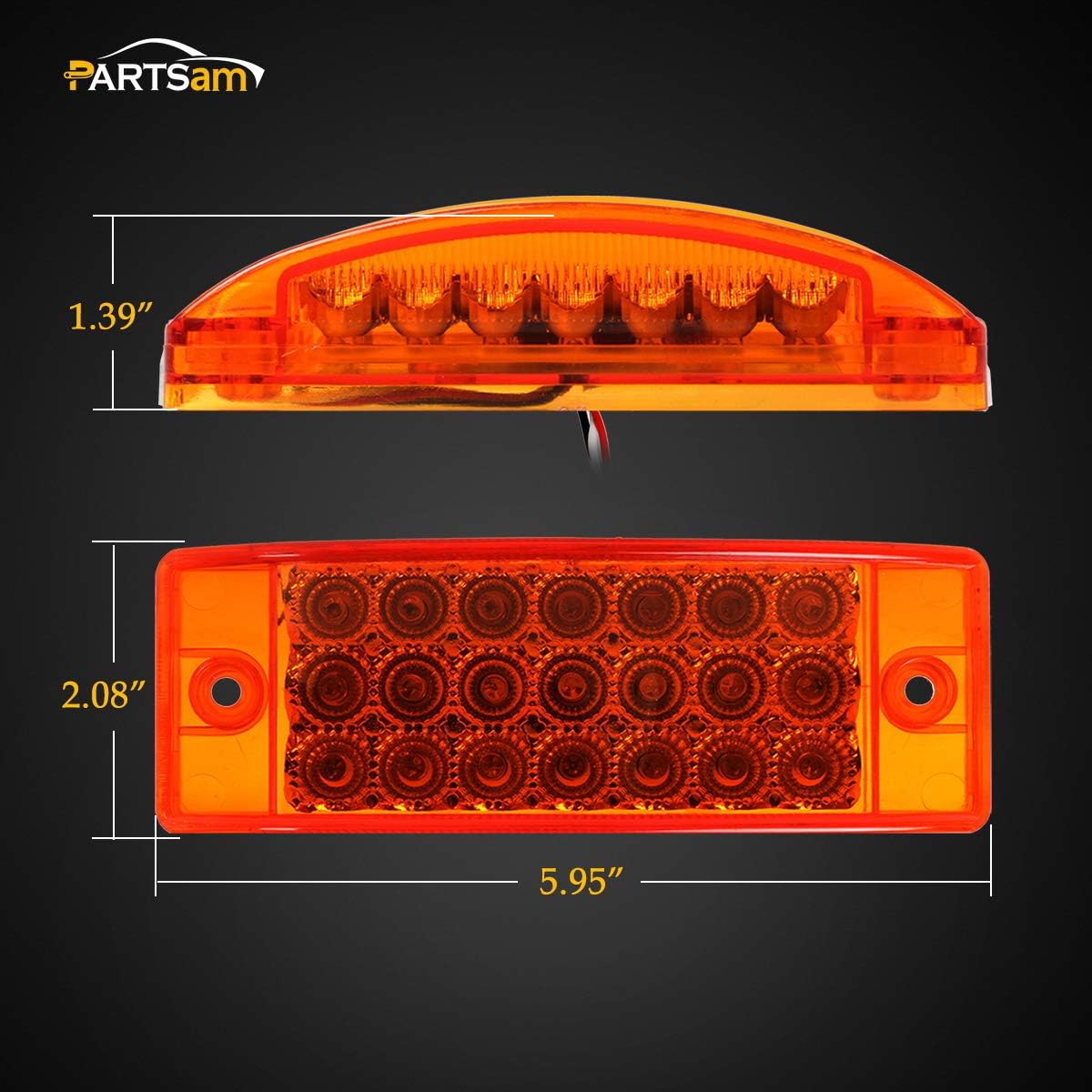 Partsam 10x 6 Rectangle Amber Led Side Marker and Clearance Trailer Lights 21LED w Reflectors Waterproof Sealed Rectangular Led trailer lights Turn Signal and Parking Lights 3 Wires Surface Mount