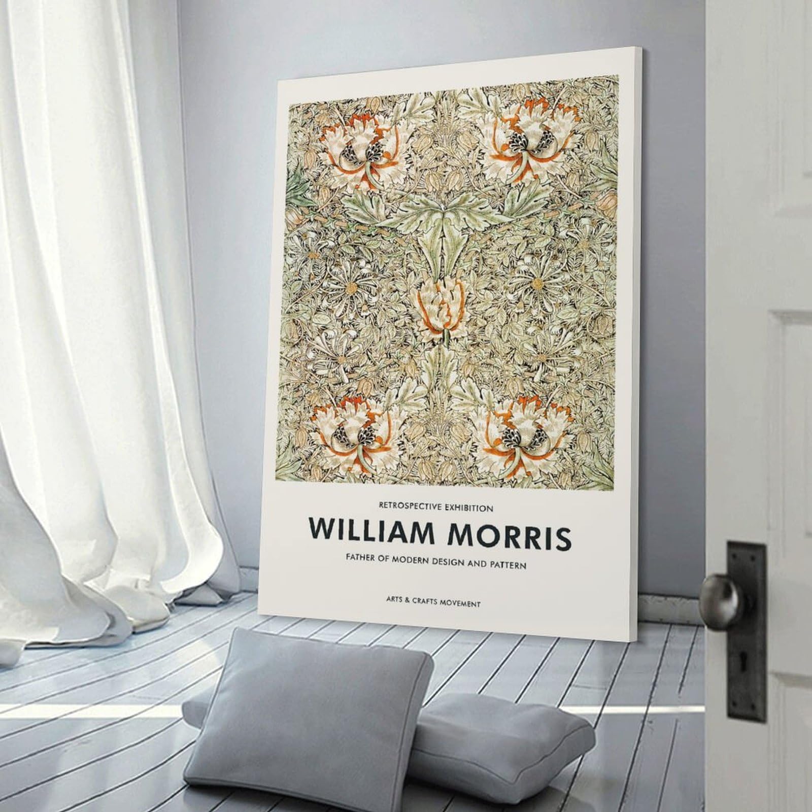 Junmoney William Morris Floral Pattern Decorative Canvas Print, 24x36inch(60x90cm), for Study, Office Or Focused Interiors, Canvas Wall Decor for Creative Rooms