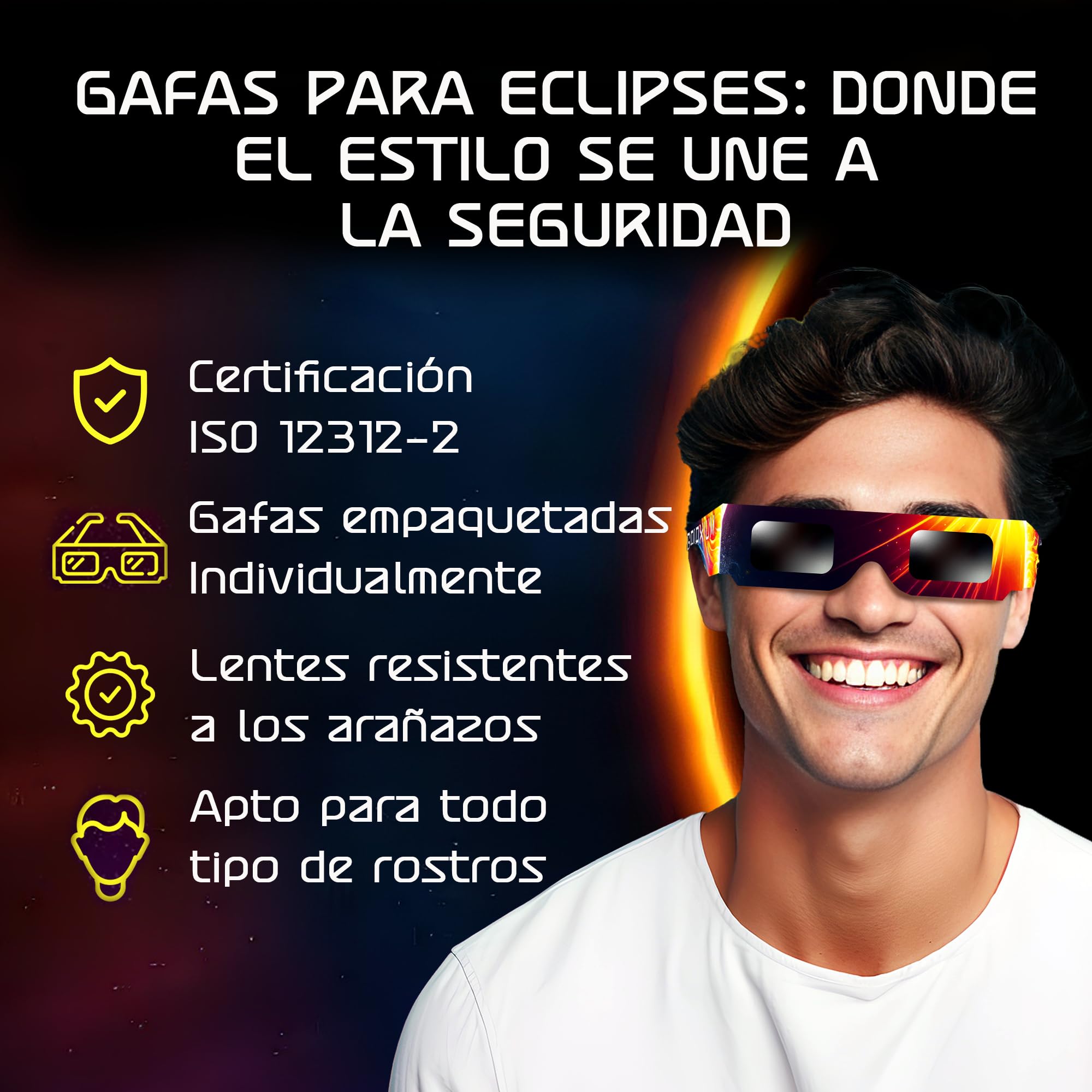 Galaxium Gafas Eclipse Solar Homologadas, ISO 12312-2, 6/12/25/50/100 Pack