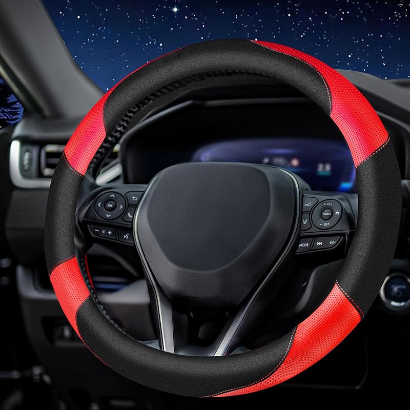 Capa para Volante em Couro Macio com Silicone, Design Respirável e Pegada Antiderrapante para Volantes Circulares de 36,9 cm