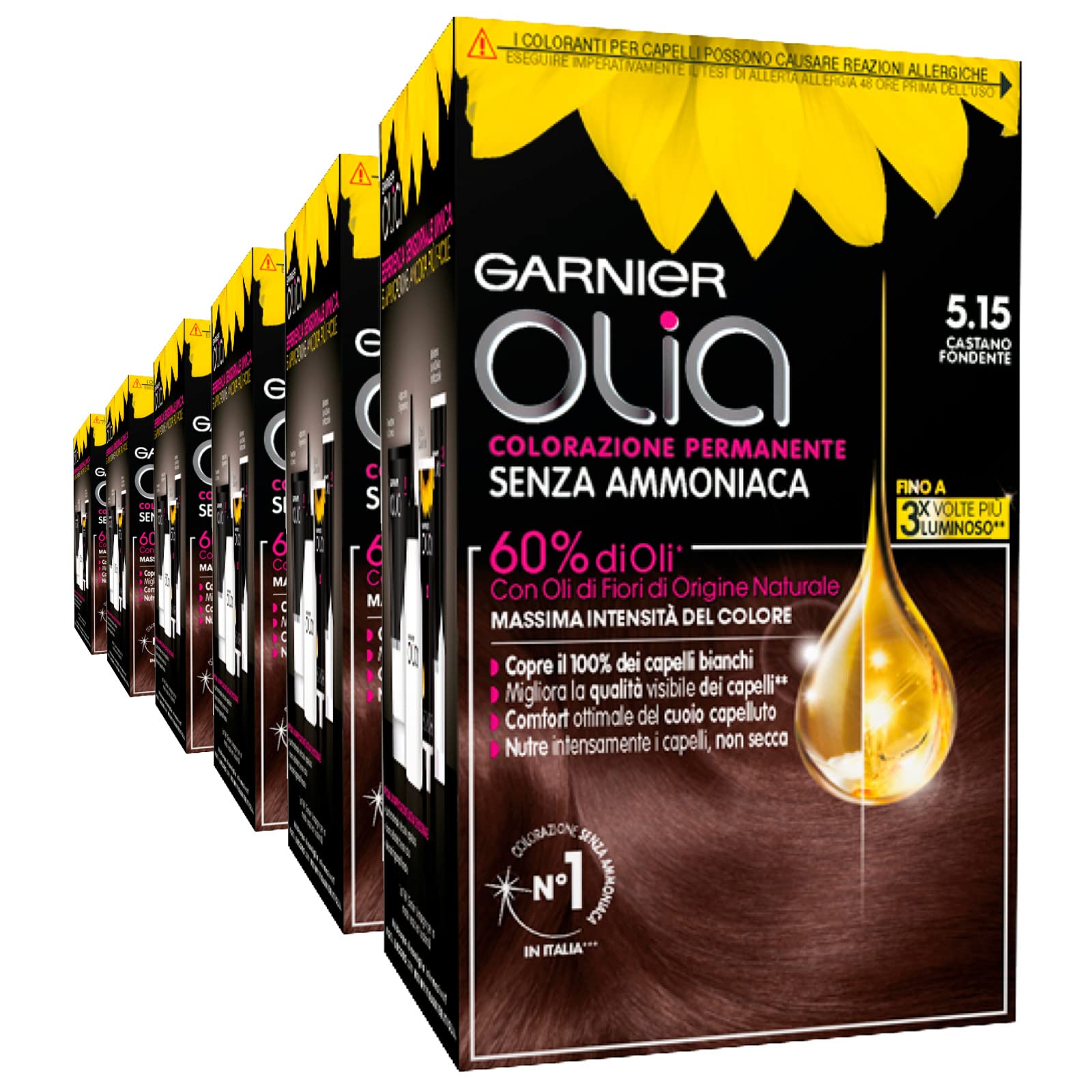 Garnier Olejek do włosów trwały kolor bez amoniaku z olejkami kwiatowymi pochodzenia rozjaśniający i odżywczy kolor 5,15 kremowy brąz - 6 opakowań