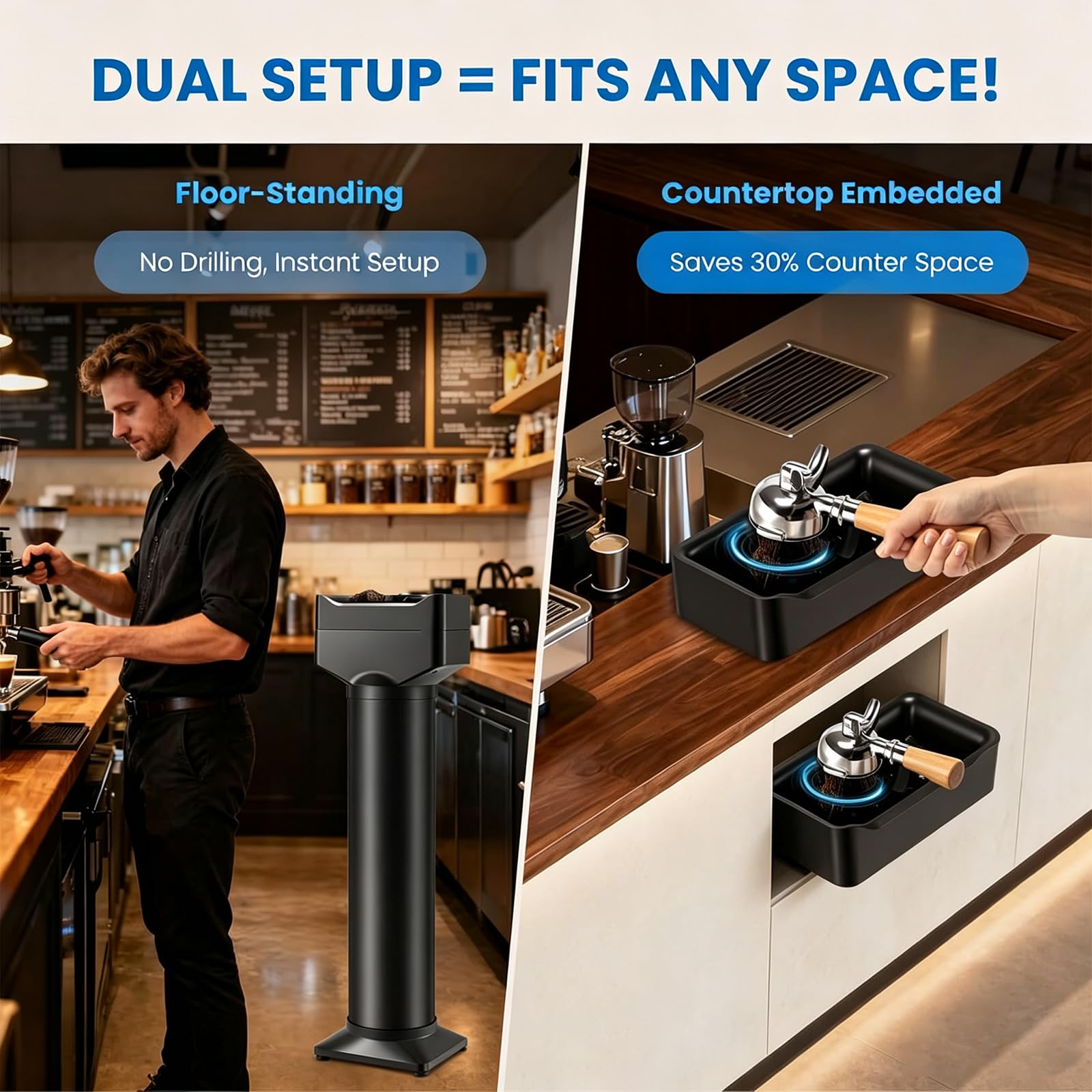 Máquina Eléctrica De Limpieza para Portafiltro, Knock Box Automática | Limpiador Automático Comercial para Portafiltro de 16L con 2 Cepillos y 3 Rascadores para Knock Box de Espresso de 58mm(3L)
