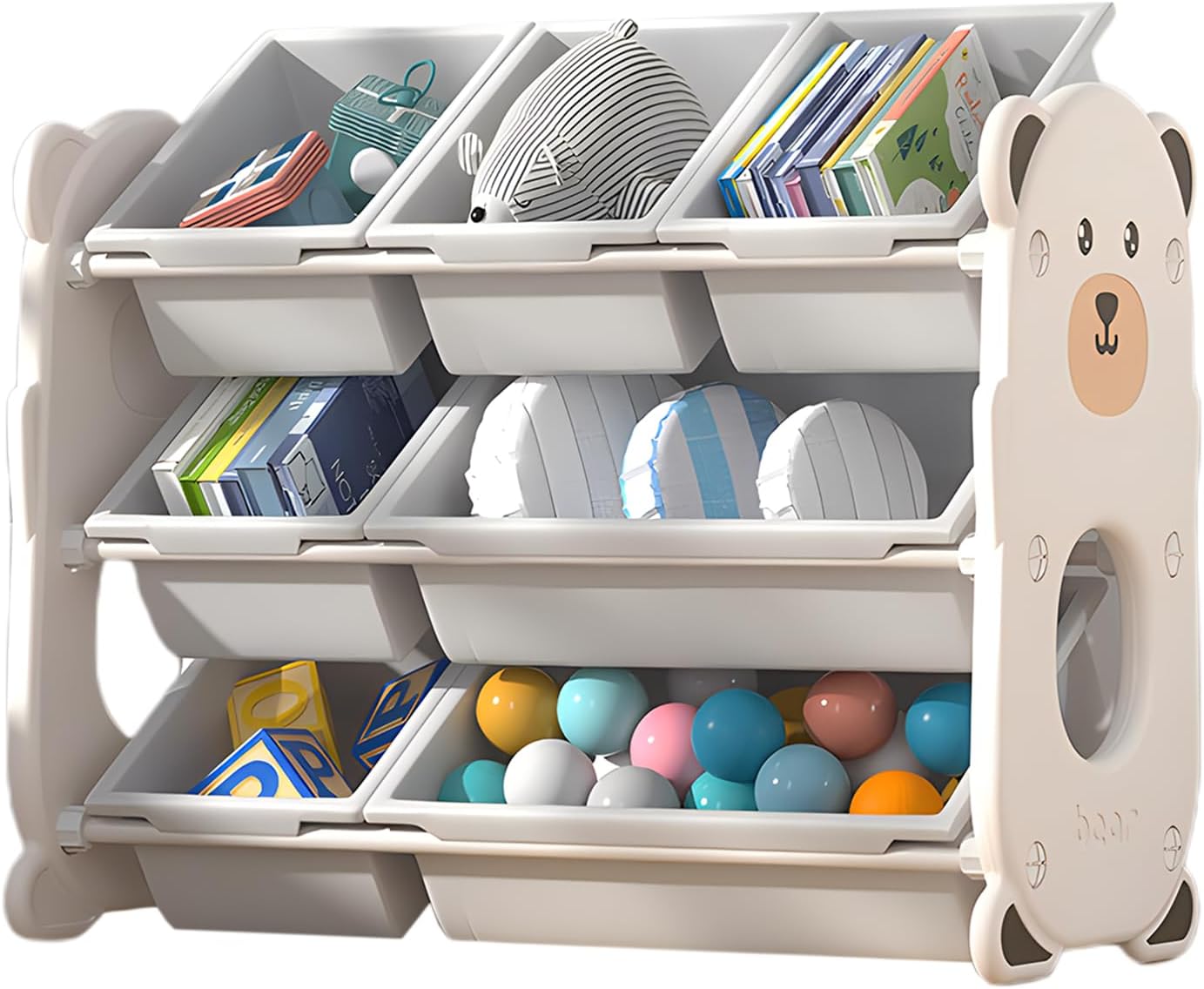 Toy Organizers and Storage Bins, Large Capacity Toy Organizer Rack 3 Tiers Shlef with 9 Storage Bins for Playroom,Bedroom, Daycare, Nursery (2L 5S)