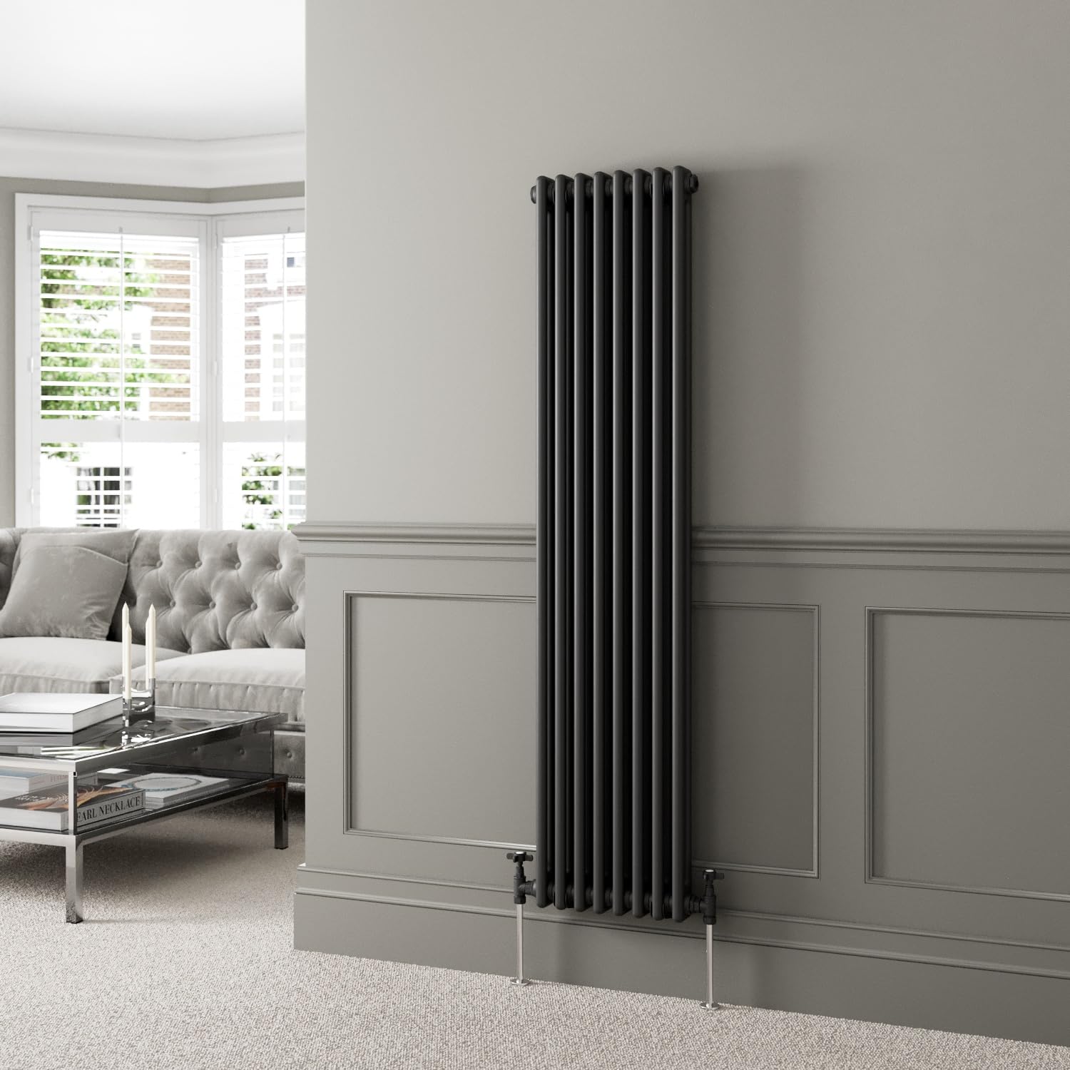DuraTherm® 1600 x 380mm Black Traditional Vertical Designer Radiator Double Column Colosseum Cast Iron Style Central Heating Panel Radiators Rad
