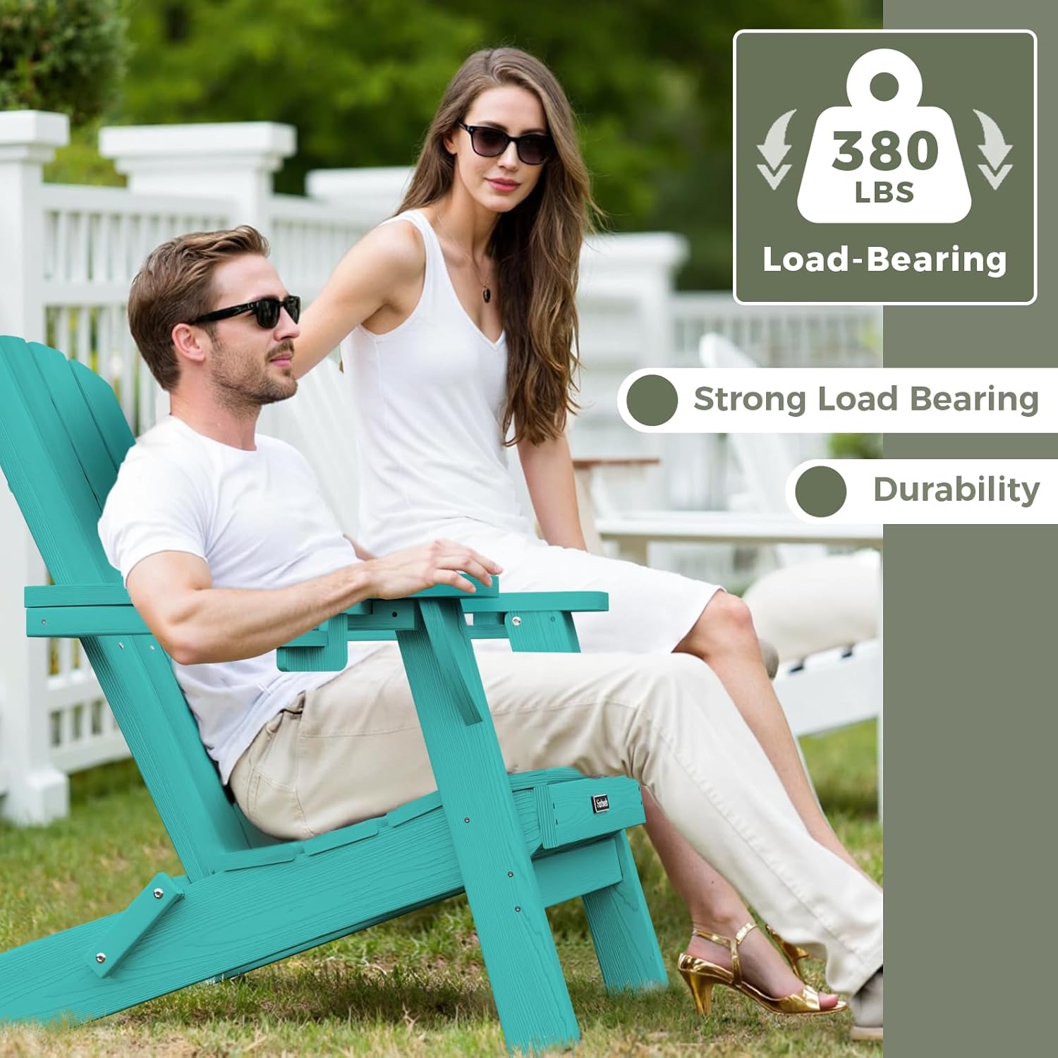 Folding Adirondack Chair with Wood Texture, Plastic Adirondack Chairs with 2 Cup Holder, HDPE All-Weather Fire Pit Chairs,Outdoor Lawn Chair for Patio Garden (Lake Blue)