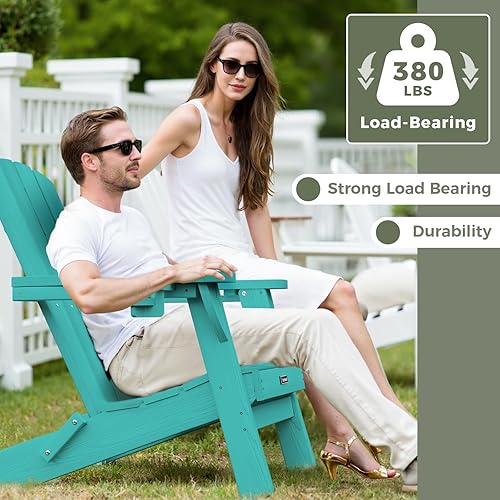 Miniatura 5 de Silla Adirondack plegable con textura de madera, sillas Adirondack de plástico con soporte para 2 tazas, sillas para hoguera de polietileno de alta