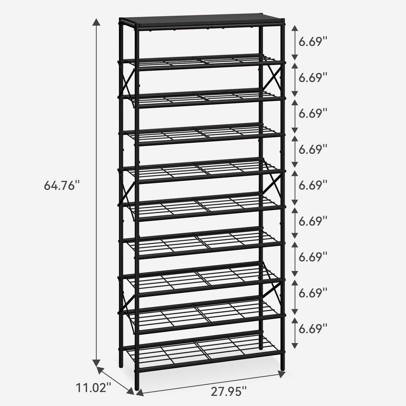 IBUYKE TXJ010B 10-poziomowy stojak do przechowywania butów z półką, metalowy organizer do przechowywania butów o dużej pojemności, na 40 par butów, do przedpokoju, szafy, garażu, czarny