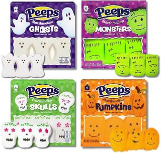 Halloween Peeps - Ghosts, Skulls, Monsters & Pumpkins - Gift Bundle of 4, 3oz. 6ct Boxes (One Each) By Lyza's Sweets & Treats