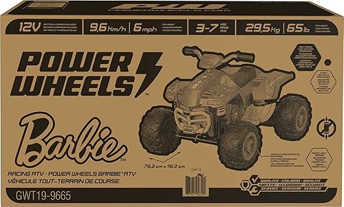Miniatura 2 de Power Wheels Barbie Pink Racing ATV vehículo de conducción a batería de 12 V para niños preescolares de 3 a 7 años Exclusivo de Tienda