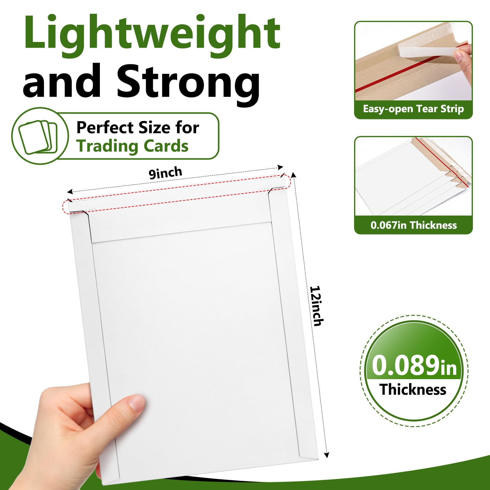 Lot de 50 enveloppes rigides blanches auto-adhésives pour cartes à collectionner - 22,9 x 30,5 cm - Enveloppes d'expédition en carton kraft semi-rigide et à chargement par le haut - Fournitures de