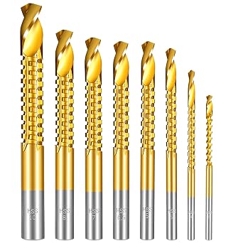 8 Pack Titanium Coated HSS Twist Drill Bits 3-10mm Hex Shank Serrated Cutting Drill Bit Serrated Side Cutting Drills Bit for Metal Wood Plastic Drilling and Cuttings