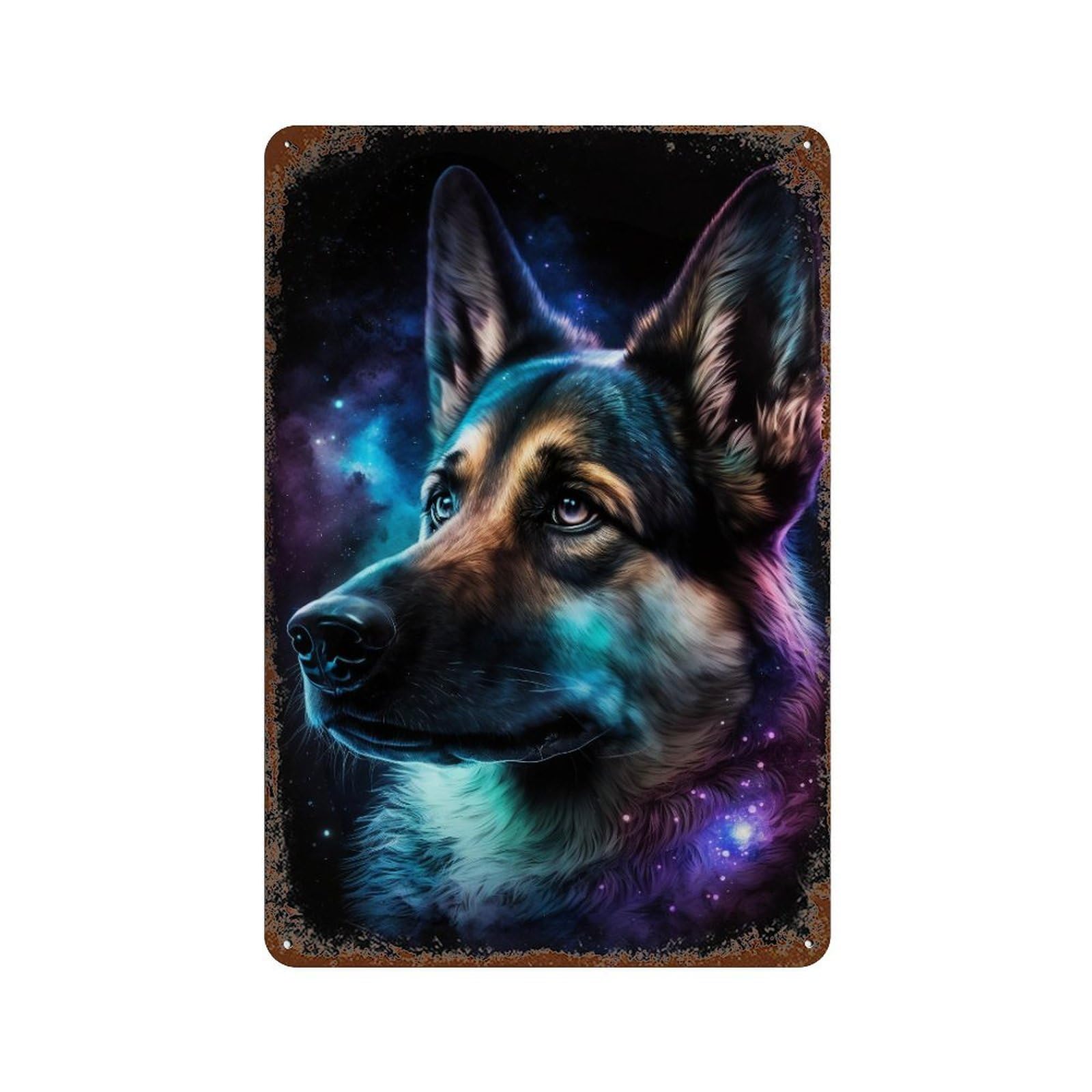 Cosmic Dog Portrait Art Print Rustic Tin Plaque 11.8"x7.9", Novelty Wall Decor for Garage, Pub Or Kitchen