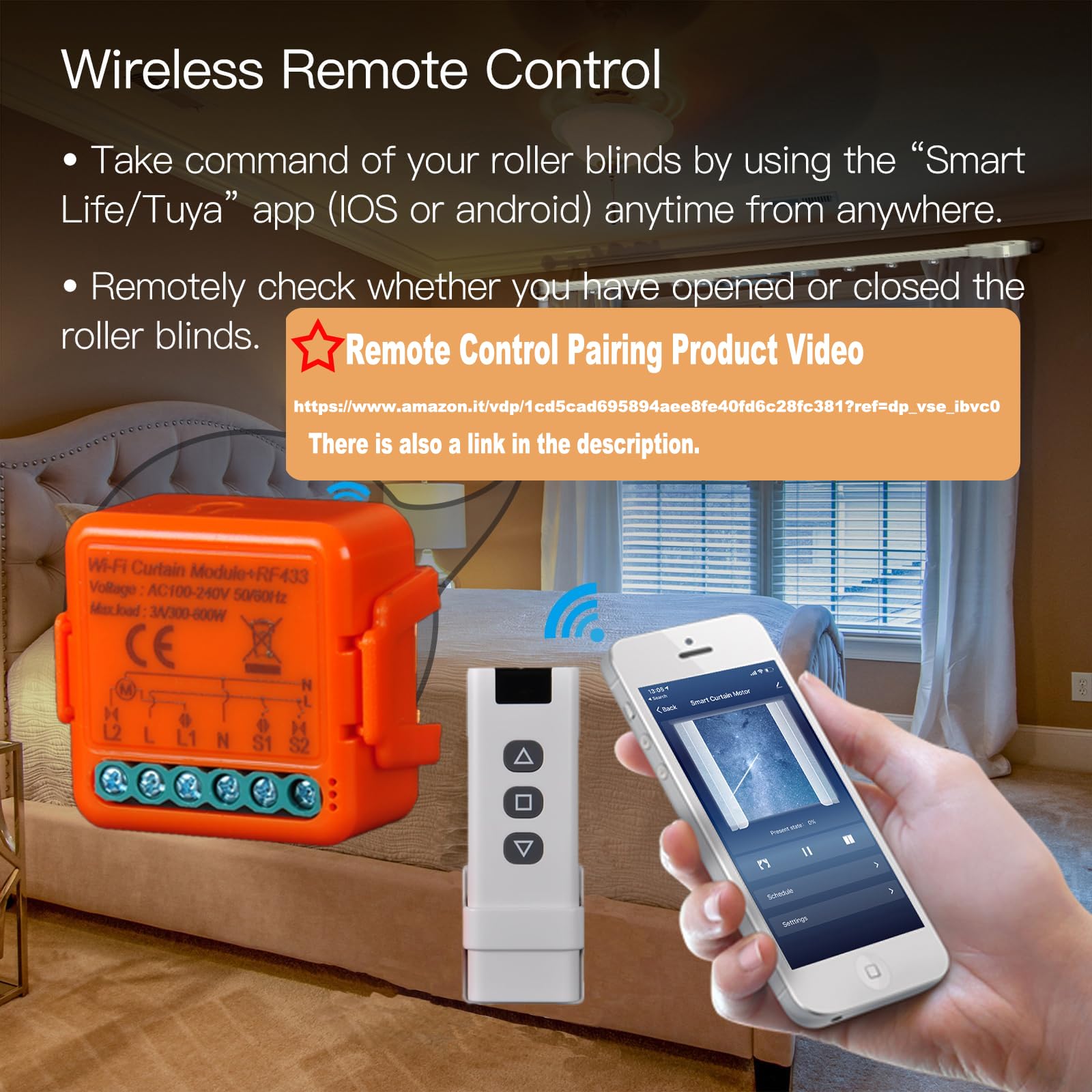 YUEYANG Interruptor de persiana RF,mando a distancia para persianas eléctricas,funciona en paralelo al interruptor de cortina ,módulo compatible con Alexa y Google Home,aplicación SmartLife/Tuya