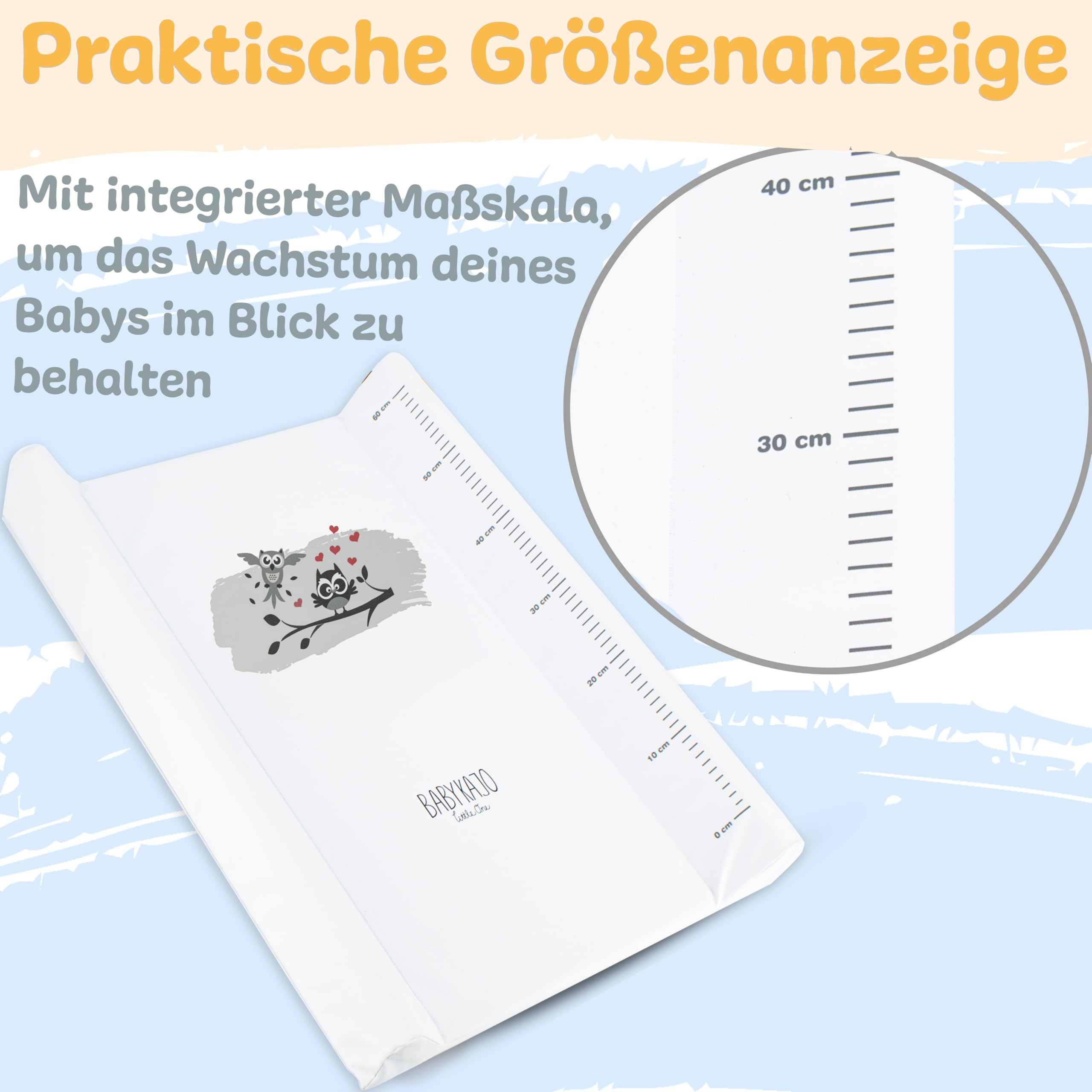 Wickelauflage 50x70 cm - abwaschbare Wickelunterlage mit Lineal - stabile Wickeltischauflage fürs Babybett - stark gepolstert, rutschfest, PVC - Wickelmatte in verschiedenen Designs