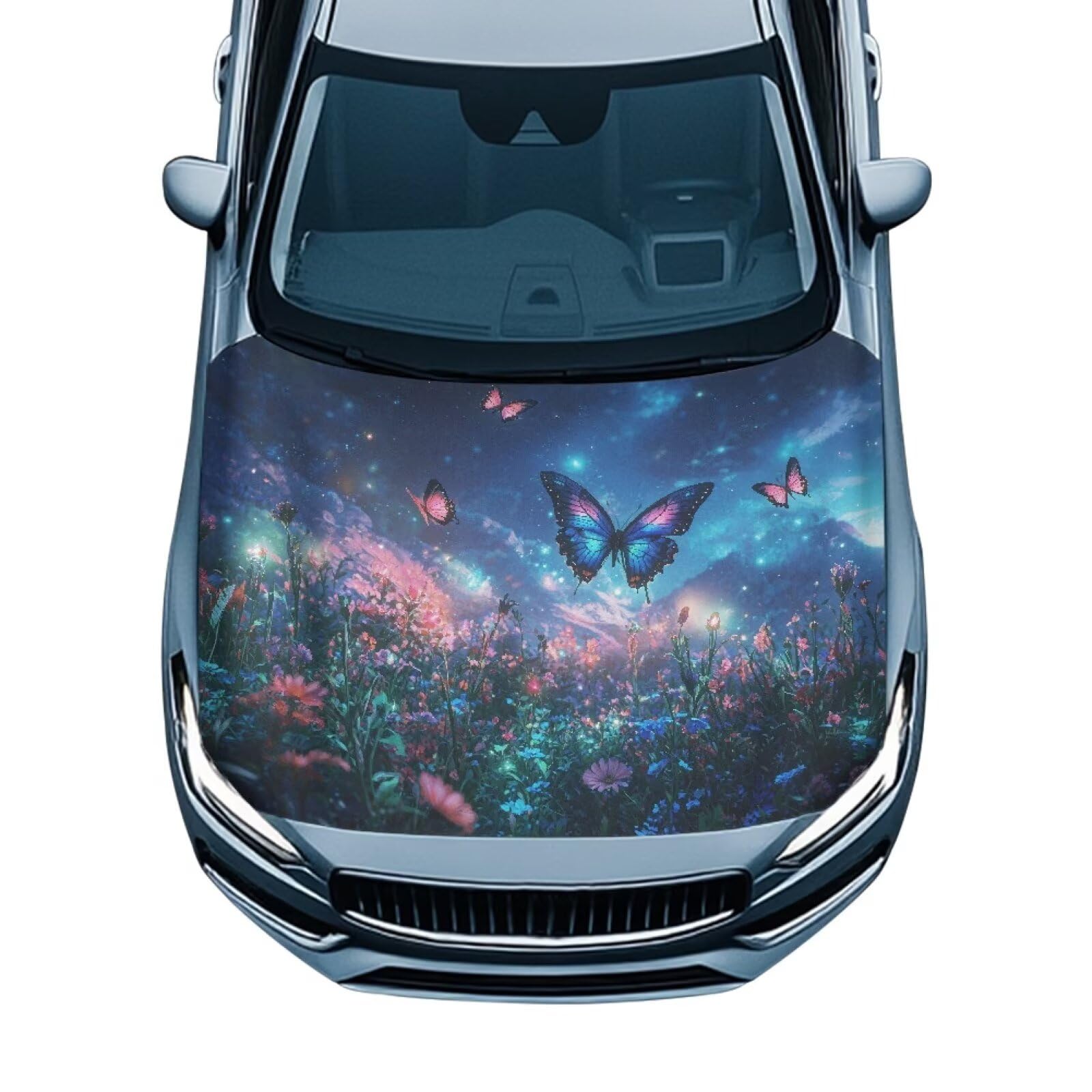 Car Hood Cover Butterfly Floral Suitable for Auto Car Truck, Van, SUV, Pickup