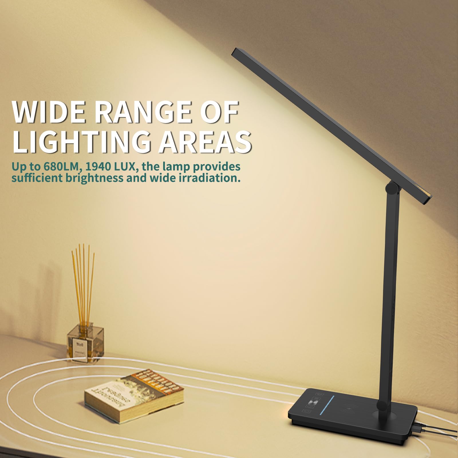 Lámpara de escritorio inteligente 10 en 1, luz de escritorio para Colleage Drom Room Office, lámpara de mesa con luz nocturna, lámpara para escritorio con cargador inalámbrico de 10 W, lámpara táctil 9