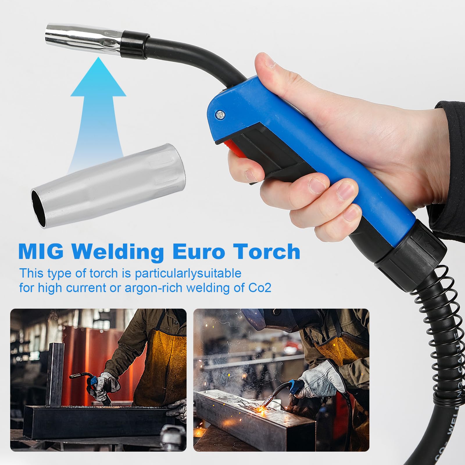 MIG MAG - Antorcha de soldadura MB 15AK 5 m, paquete de manguera, gas protector, ligero, cabezal flexible para soldadores de CO²
