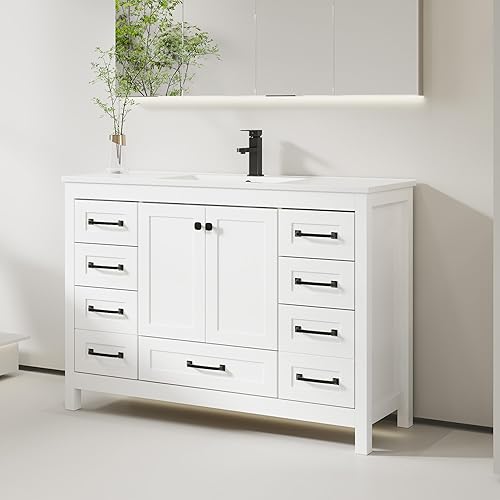 Vista 10 de eclife Tocadores de baño de 24" con combo de lavabo, gabinete moderno de almacenamiento de baño de madera engrosada con lavabo bajo encimera, grifo