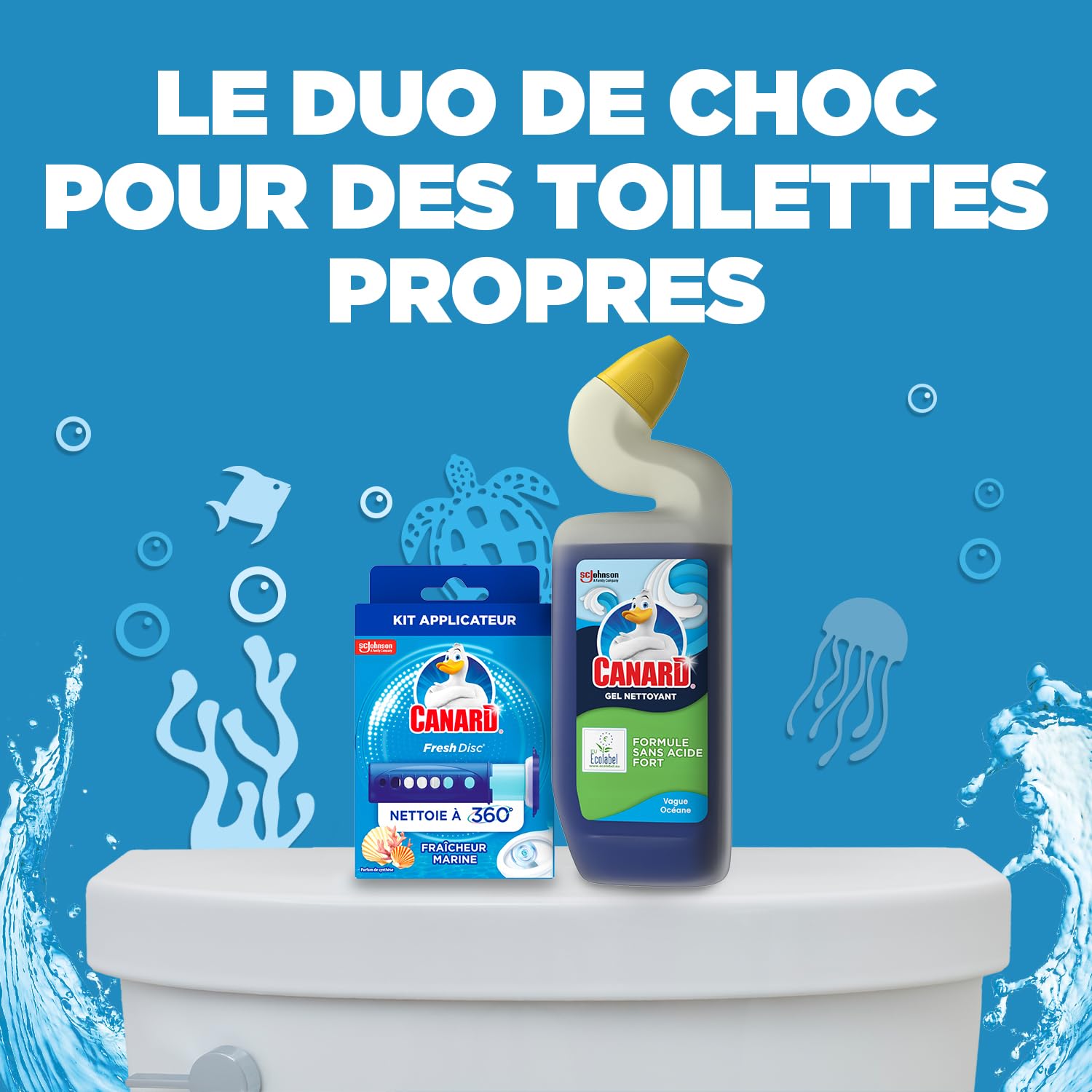 Canard Gel Marine - Gel Nettoyant et Désinfectant Toilettes - Tue 99,9% des Bactéries - Nouvelle Formule Ecolabel - Lot de 12x750 ml