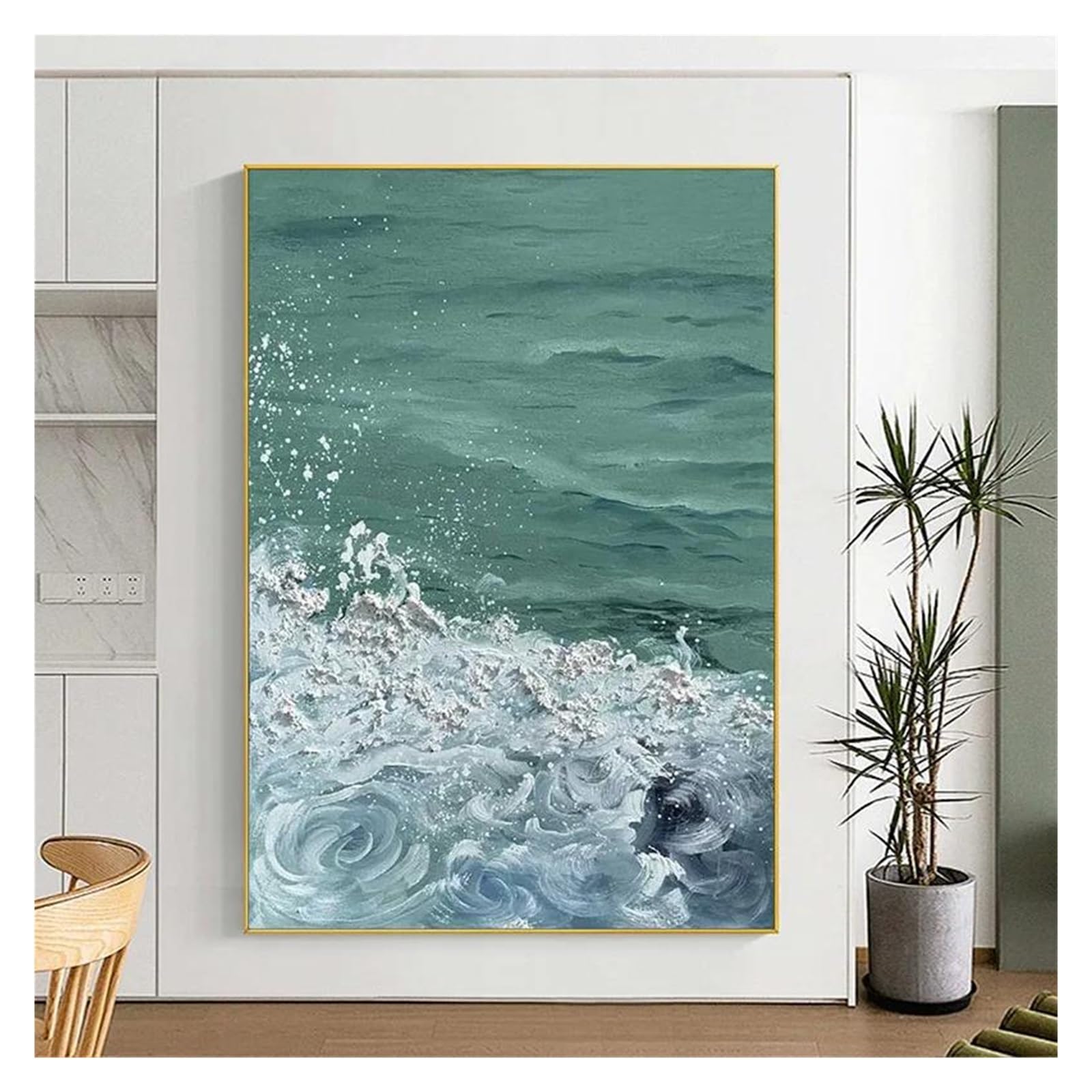 Byambd A Esthetic Pictures Green Coastal Wall Rt Ocean Landscape Painting Bstract Poster No Frame Canvas Prints Texture Se Wave Room Decor(,30X40cm)