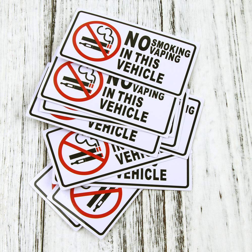 No Smoking No Vaping in This Vehicle Sticker Sign 10 Set 1.5 X 3 Inch 5 Mil Vinyl Laminated for Ultimate Protection Durability Self Adhesive Decal UV Protected Weatherproof (R)