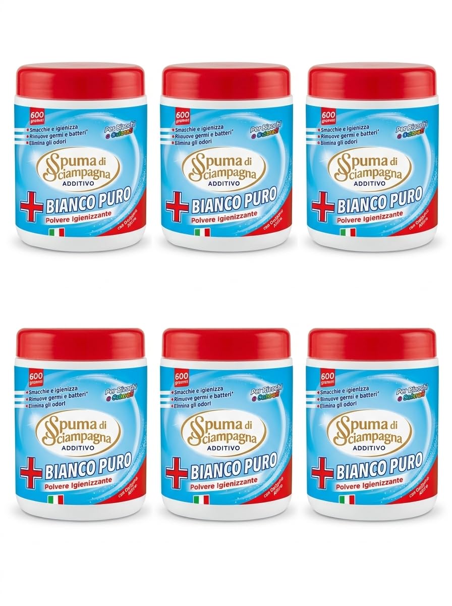 Additivo Smacchiatore in Polvere, 600g, Igienizza e Ravviva il Bianco, Rimuove le Macchie, Set da 2, 3 o 6 Confezioni (Set da 6 Confezioni)