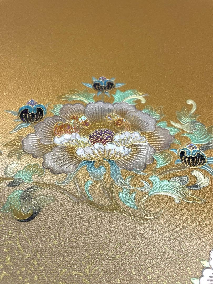 付け下げ 螺鈿 綾通し 金彩 大内佑延 アールヌーボーの世界 狐色 正絹 反物