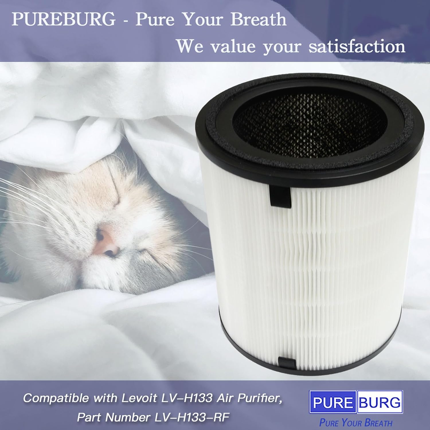 PUREBURG LV-H133-RF Replacement Filter Compatible with Levoit LV-H133 Air Purifier, H13 HEPA Activated Carbon 2-in-1 3-Stage Filtration Air Clean Dust VOCs - Image 5