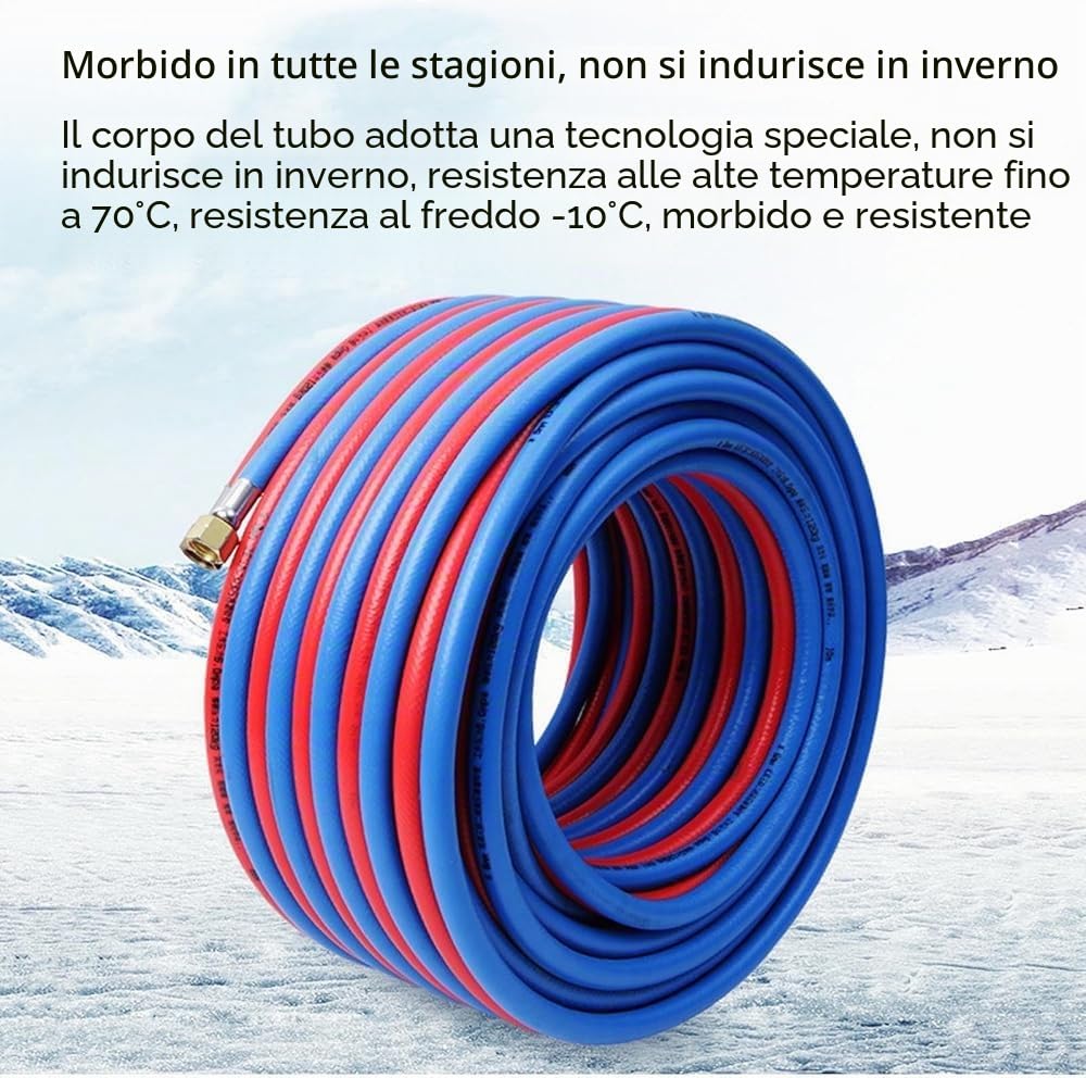 Tubo doppio industriale per ossigeno acetilene, tubo per saldatura a gas ad alta pressione da 8 mm con connettori in ottone M16, set di tubi da taglio rosso e blu (dimensioni: 5 m)