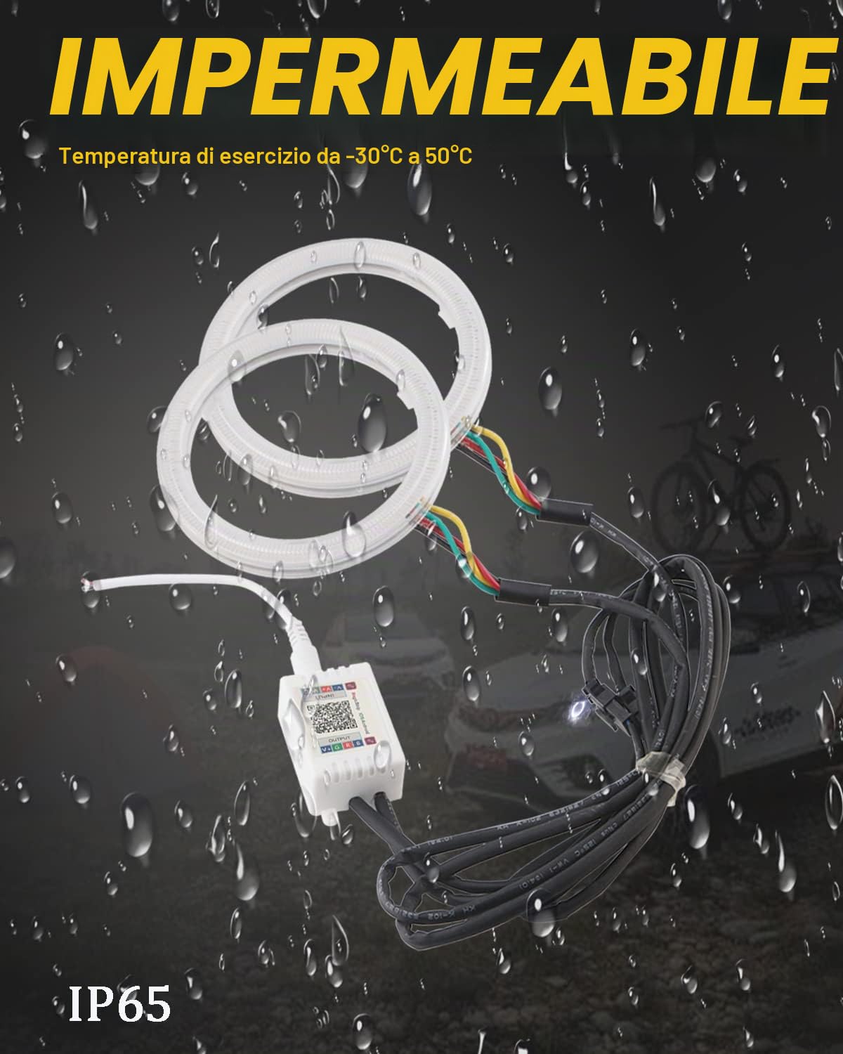 Qasim 1 paio da LED COB Fari Angel Eyes Halo Rings Anello Halo Occhi d'Angelo Universale per Auto da Moto DRL Spia Faro con Coperchio Controllo dell'APP mobile Bluetooth 12V DC 60MM 60SMD RGB