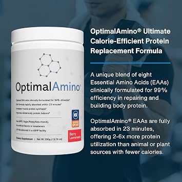 OptimalAmino Best Pre/Post Workout Recovery Drink, 99% Utilization Essential Amino Acid Supplement, NSF Certified for Sport Certified | 99% Utilized EAAs, Muscle Recovery Support, Pre & Post Workout, BCAA Formula, Vegan & Keto, NSF Certified for Sport