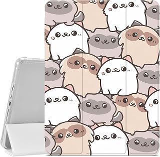 Lovely Siamese Cat Printed Case for iPad Pro 11-inch(M4) 2024 5th Gen Case for Girls,Pencil Holder & Clear Soft TPU Back & Trifold Smart Tablet Cover for Women (Model Number:A2836/A2837/A3006)