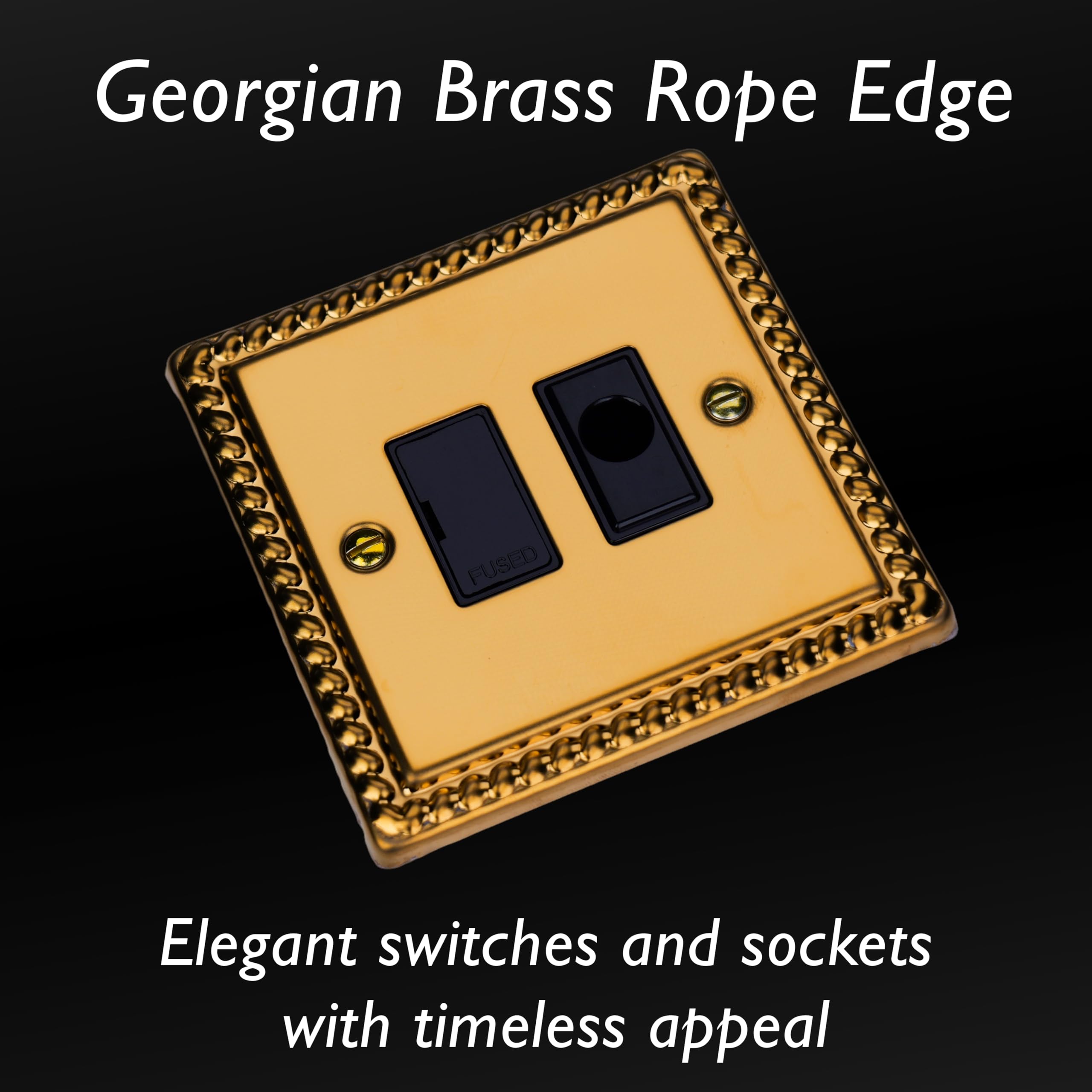 Varilight Unswitched Fused Spur With Flex Outlet - Classic Georgian Brass With Black Insert, XG6UFOB, 95x95x34mm - Image 3