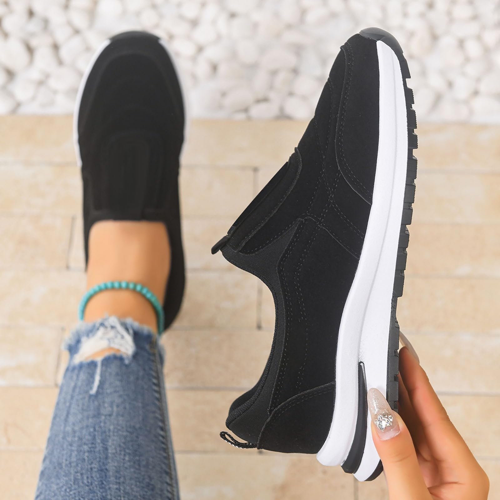 Scarpe da ginnastica da donna slip-on, larghezza H, scarpe ortopediche, comode | Scarpe da corsa con plantare morbido, leggere, senza lacci, sportive, per il tempo libero, per tutti i giorni