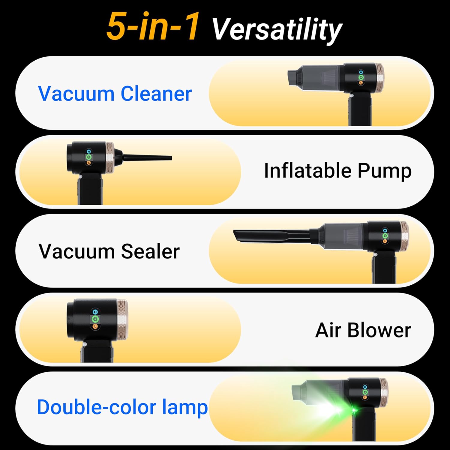 Car Vacuum Portable Cordless 18000PA High Power Handheld Vacuum Cleaner, Mini Cordless Rechargeable Vacuum with LED Light and Multi-Nozzles for Car, Home Office, Keyboard, Pet (Black Gold)