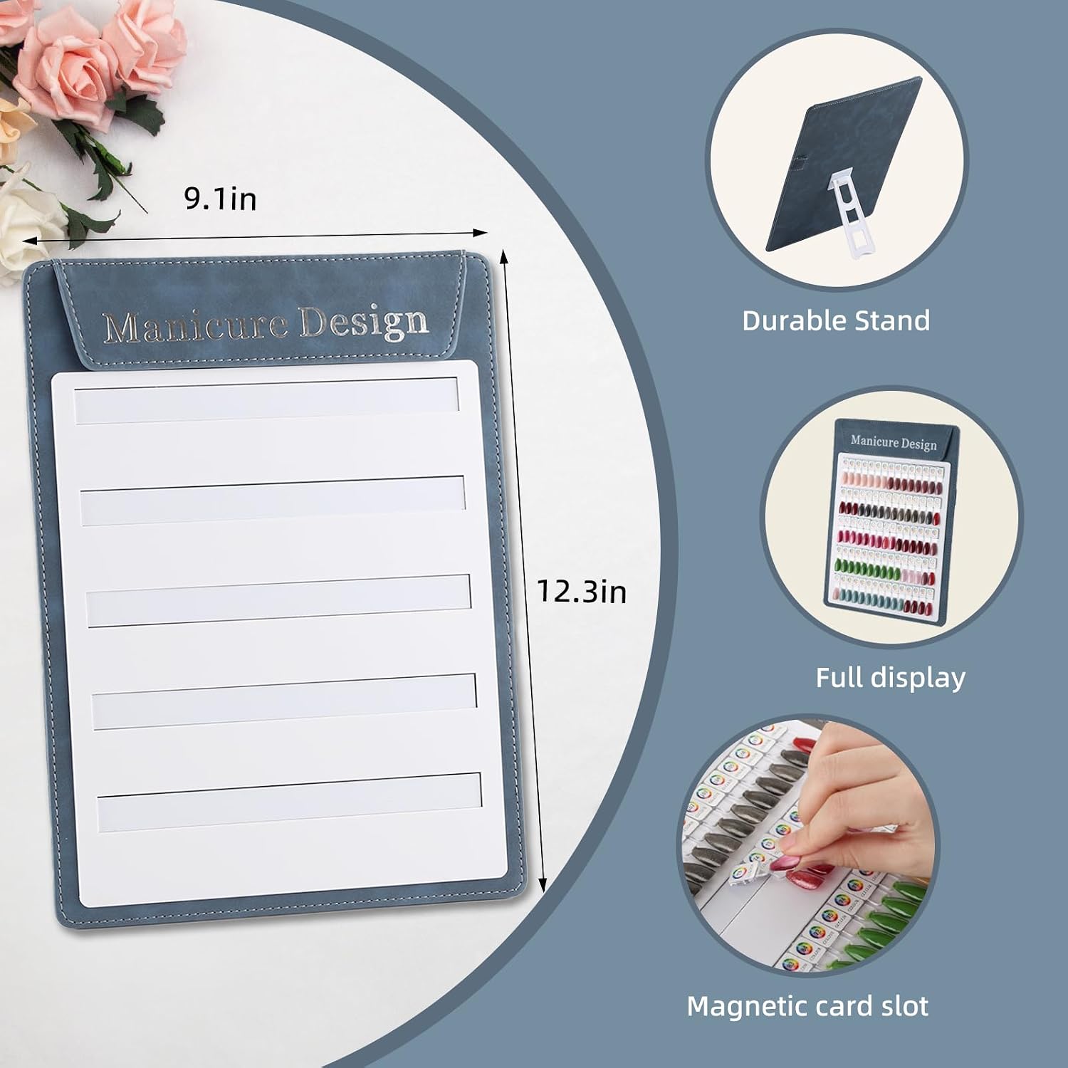 75 Magnetic Nail Color Display Board,96 PCS Magnetic Nail Tips with 1-200 Number Stickers,Professional Manicure Color Chart Swatches Book for Nail Salon Home DIY Nail Art Design(Blue)