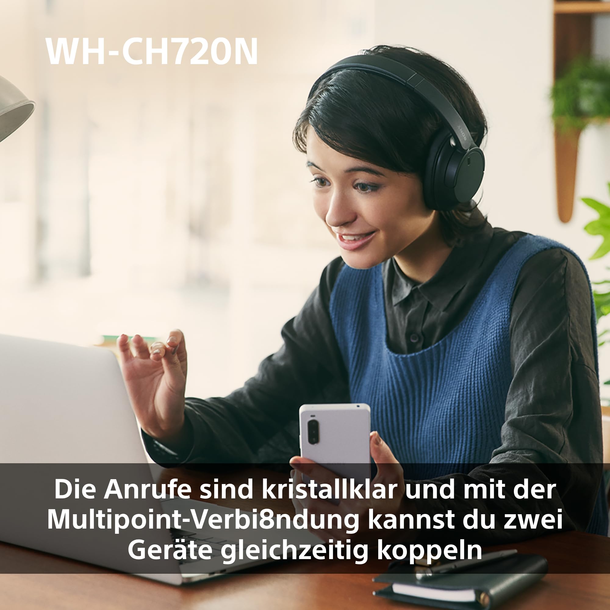 Sony WH-CH720N Kabelloser Bluetooth-Kopfhörer mit Noise Cancelling, 35h Akkulaufzeit, Schwarz